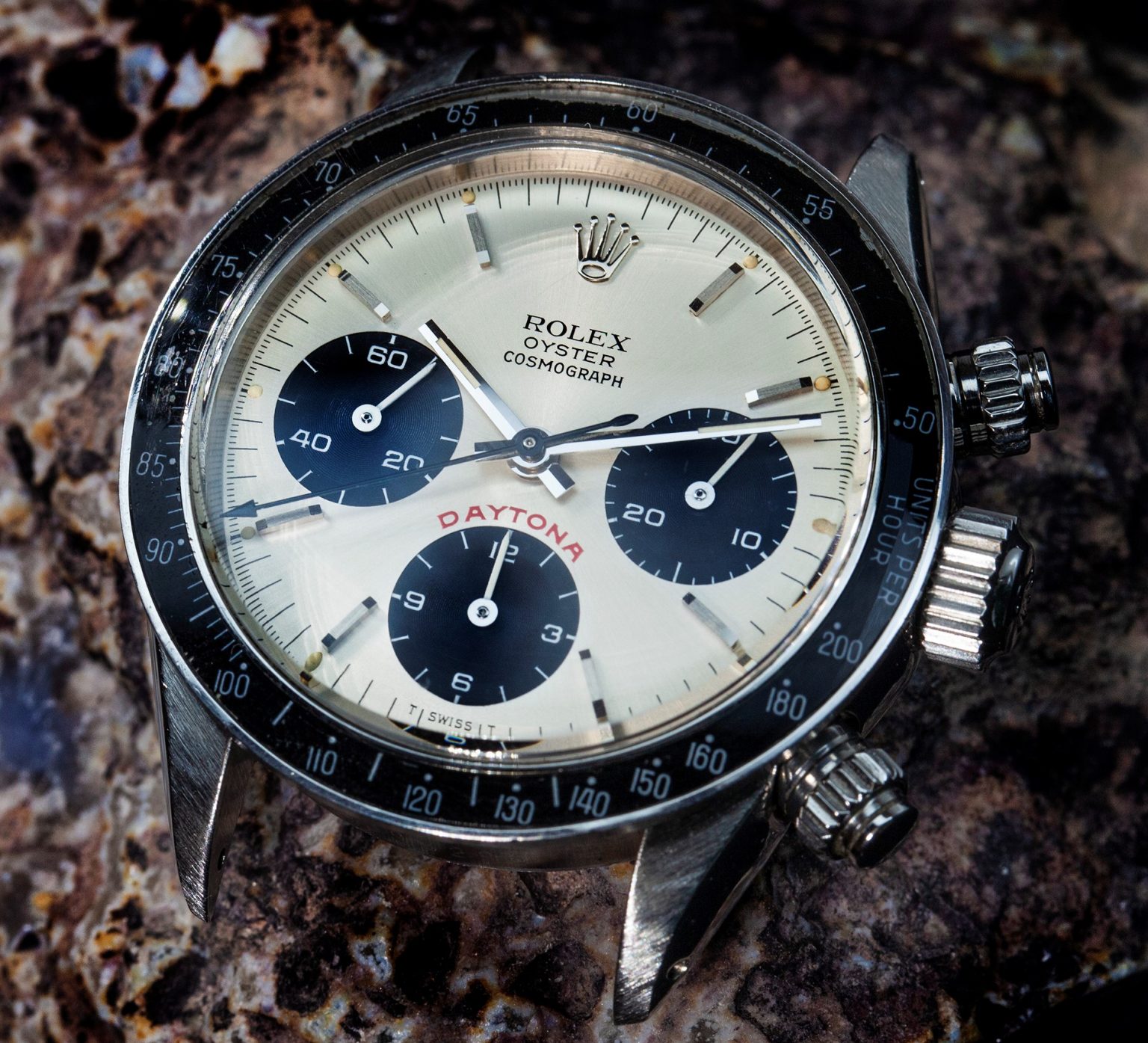 Vintage chronograph watch with black bezel
